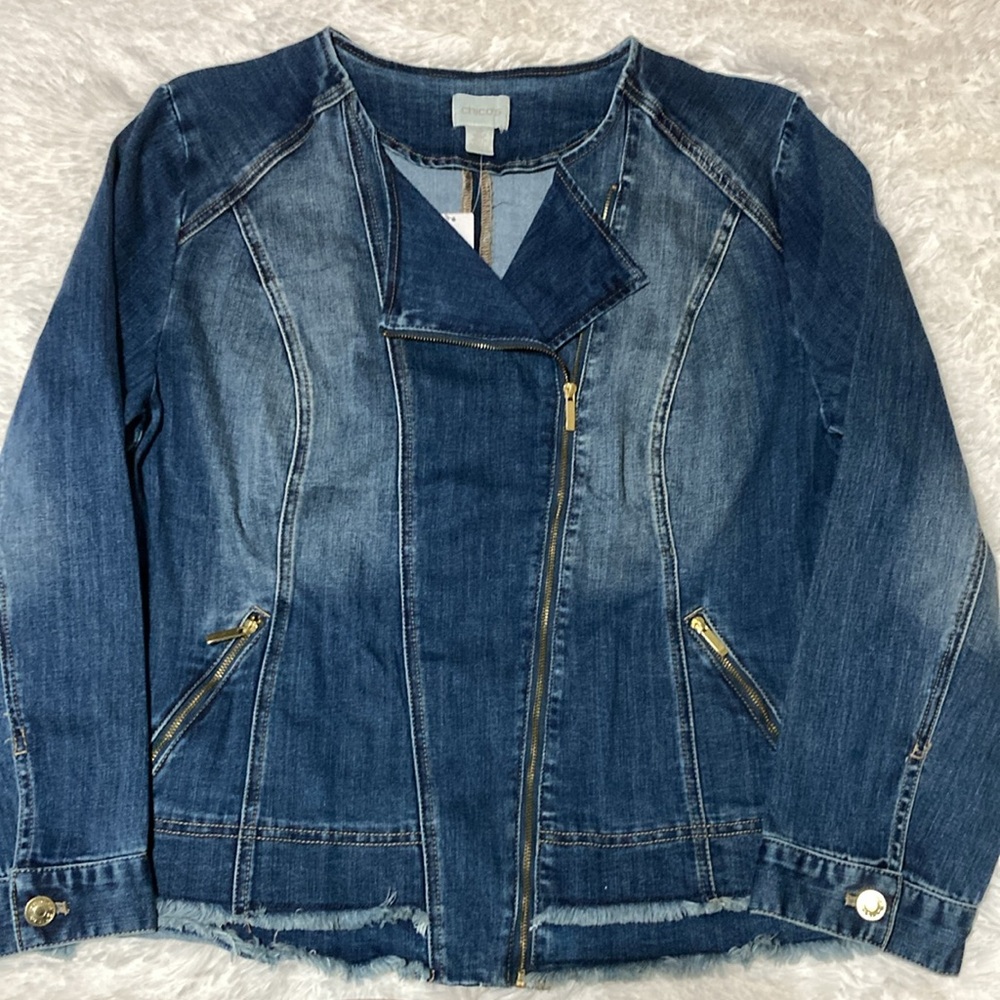 🆒 Chico’s Fray Denim 🆒 Moto Jacket  NWT